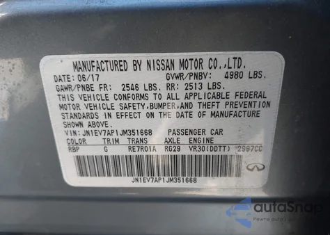 2018 Infiniti Q50 3.0T Luxe z USA, uszkodzony, nr VIN JN1EV7AP1JM351668